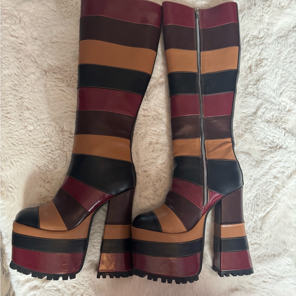 Dollskill 70s inspired Striped Platform Knee-High Boots